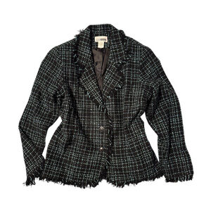 Vintage CM Shapes Tweed Style Jacket Black & White Textured Size M